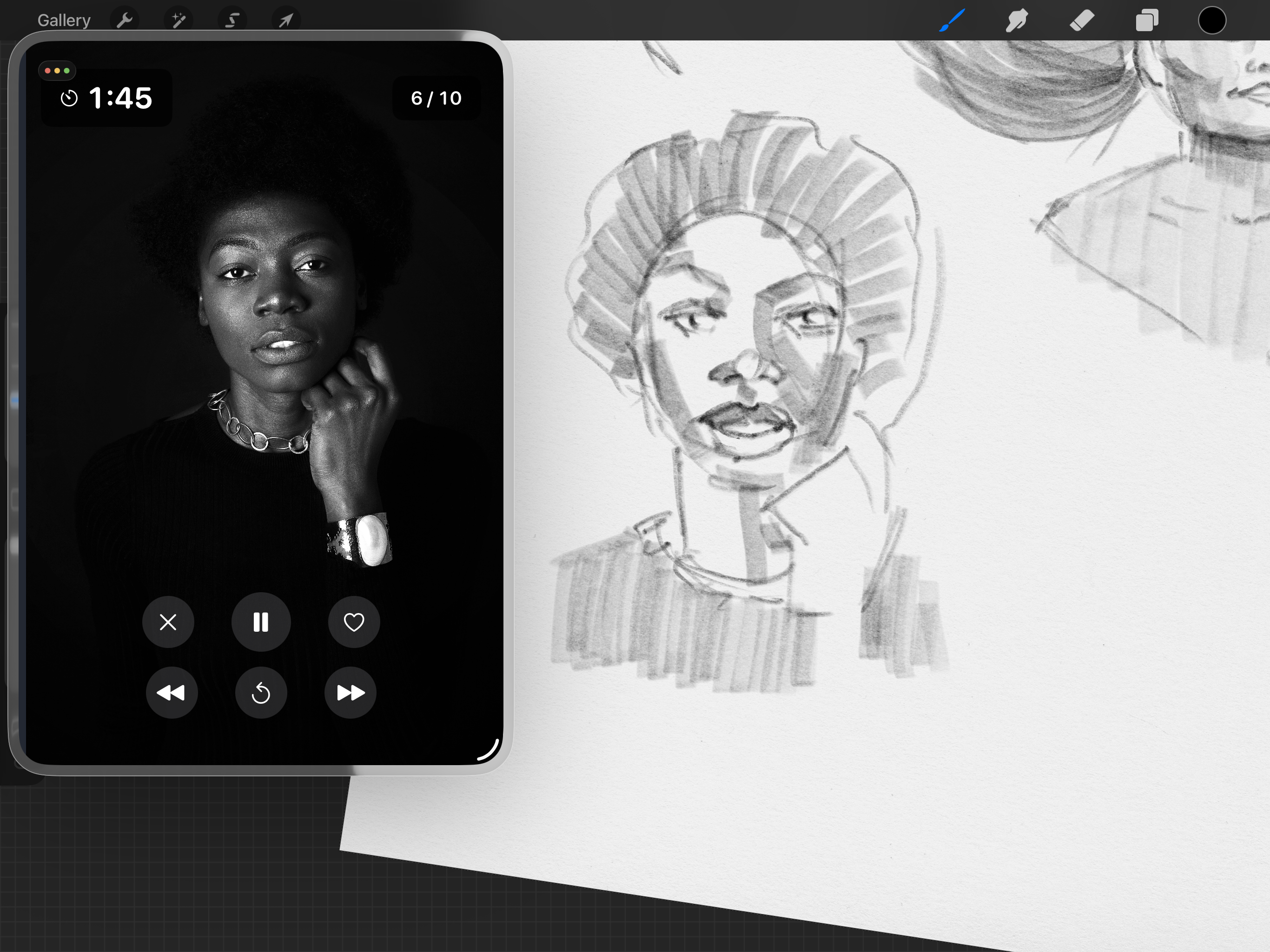 Seshr in Slide Over mode on iPad